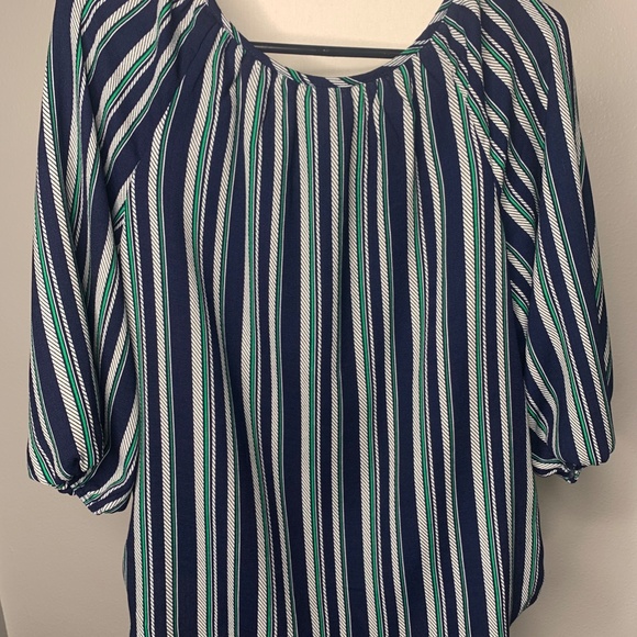 Navy Blue Striped Blouse - Size Small - Picture 2 of 9
